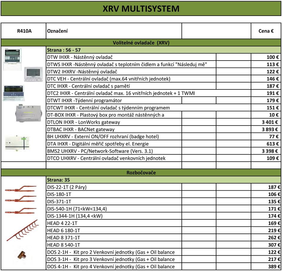 16 vnitřních jednotek + 1 TWMI 187 191 DTWT IHXR - Týdenní programátor DTCWT IHXR - Centrální ovladač s týdenním programem 179 151 DT- BOX IHXR - Plastový box pro montáž nástěnných a 10 DTLON IHXR -