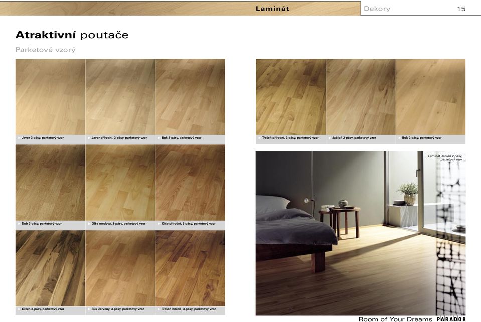 vzor Laminát Jabloň 2-pásy, parketový vzor Dub 3-pásy, parketový vzor Olše medová, 3-pásy, parketový vzor Olše přírodní,