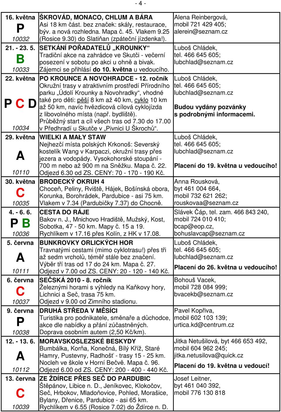 do Slatian (zpátení jízdenka!). SETKÁNÍ ODTEL KROUNKY Tradiní akce na zahrádce ve Skuti - veerní posezení v sobotu po akci u ohn a bivak. Zájemci se pihlásí do 10. kvtna u vedoucího.