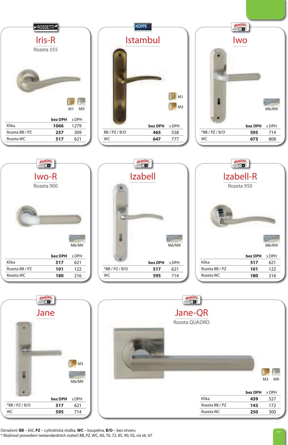 621 Rozeta BB / PZ 101 122 Rozeta WC 180 216 Jane Jane-QR Rozeta QUADRO M6/ *BB / PZ / B/O 517 621 WC 595 714 Klika 439 527 Rozeta BB / PZ 143 172 Rozeta WC 250