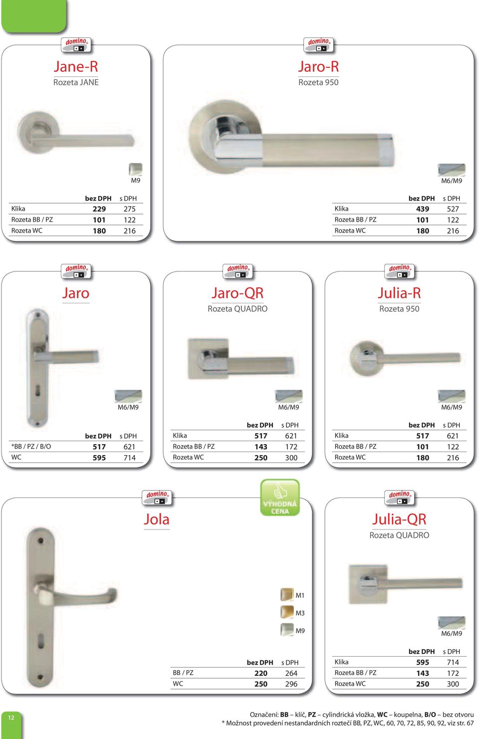 Rozeta BB / PZ 101 122 Rozeta WC 180 216 Jola Julia-QR Rozeta QUADRO M1 BB / PZ 220 264 WC 250 296 M6/ Klika 595 714 Rozeta BB / PZ 143 172 Rozeta WC 250 300