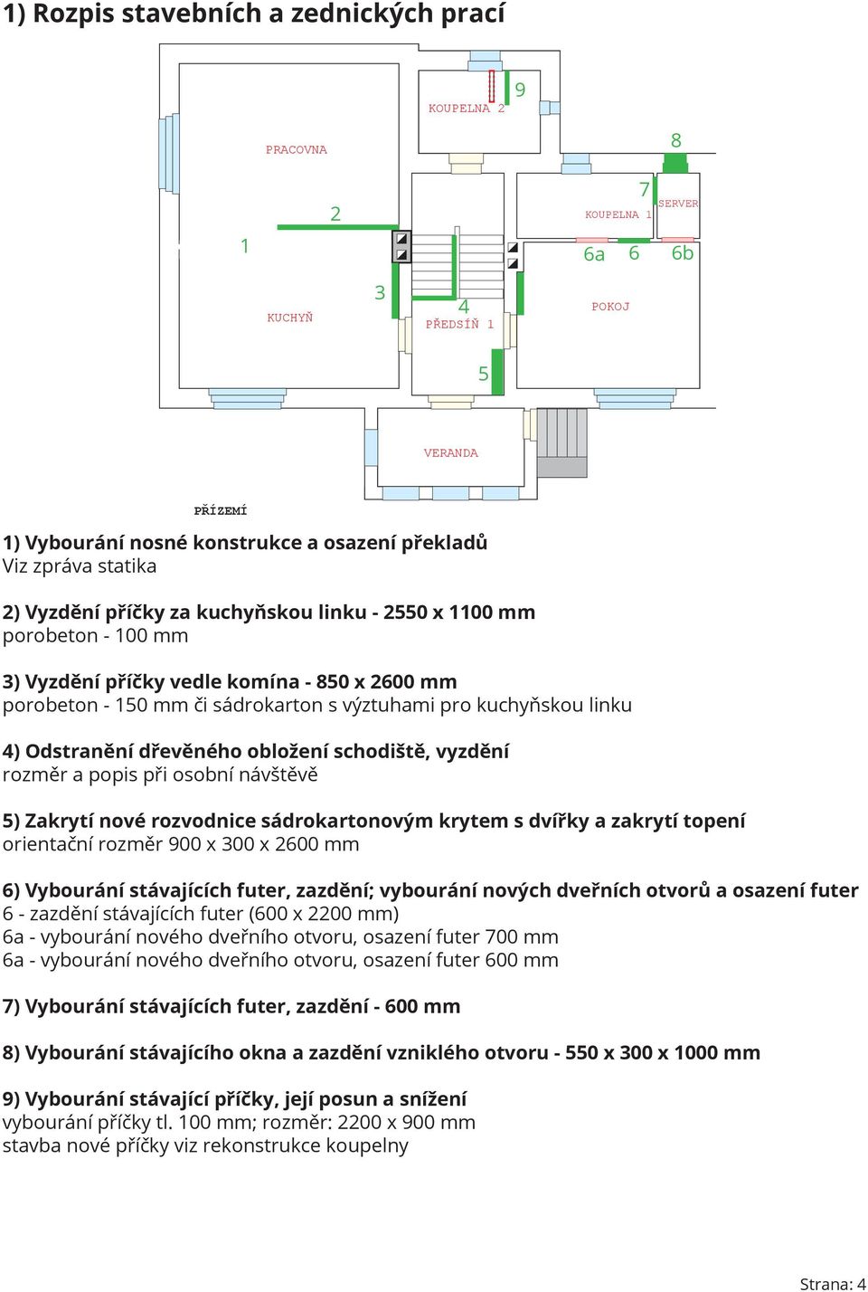 linku 4) Odstranění dřevěného obložení schodiště, vyzdění rozměr a popis při osobní návštěvě 5) Zakrytí nové rozvodnice sádrokartonovým krytem s dvířky a zakrytí topení orientační rozměr 900 x 300 x