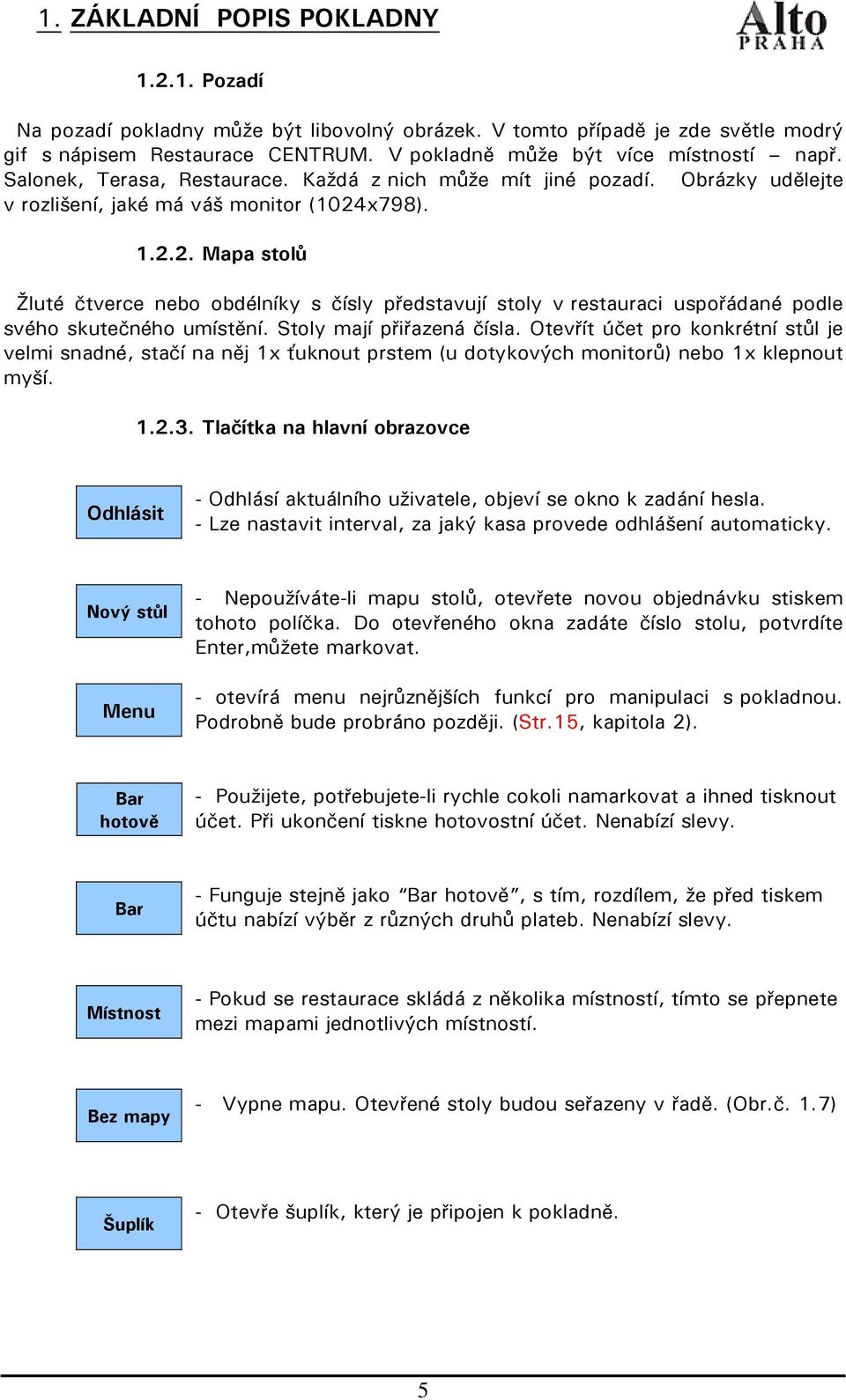 x798). 1.2.2. Mapa stolů Žluté čtverce nebo obdélníky s čísly představují stoly v restauraci uspořádané podle svého skutečného umístění. Stoly mají přiřazená čísla.