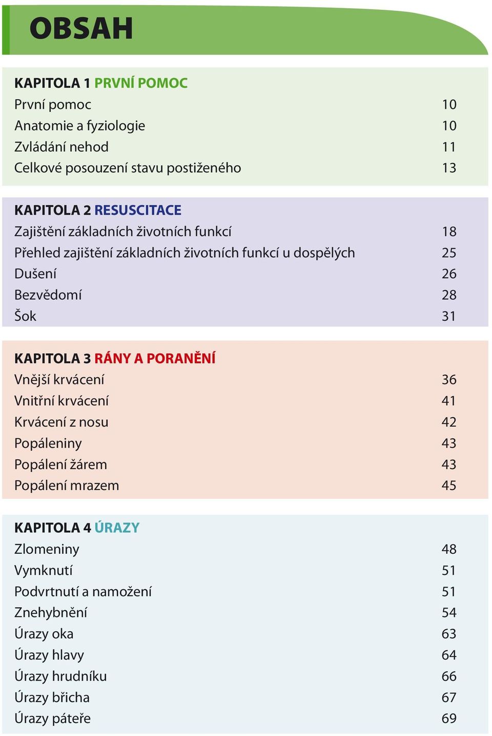 KAPITOLA 3 RÁNY A PORANĚNÍ Vnější krvácení 36 Vnitřní krvácení 41 Krvácení z nosu 42 Popáleniny 43 Popálení žárem 43 Popálení mrazem 45