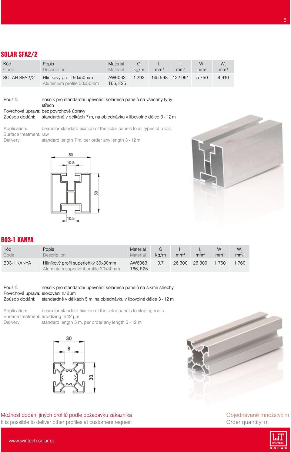 libovolné délce 3-12 m Application: beam for standard fixation of the solar panels to all types of roofs Surface treatment: raw Delivery: standard length 7 m, per order any length 3-12 m B03-1 KANYA