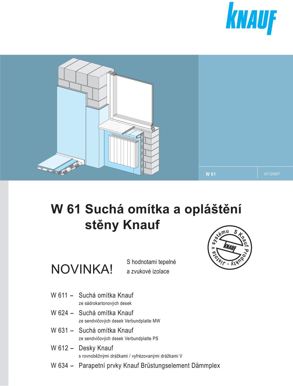 sádrokartonových desek W 4 - Suchá omítka Knauf ze sendvičových desek Verbundplatte MW W 1 - Suchá omítka