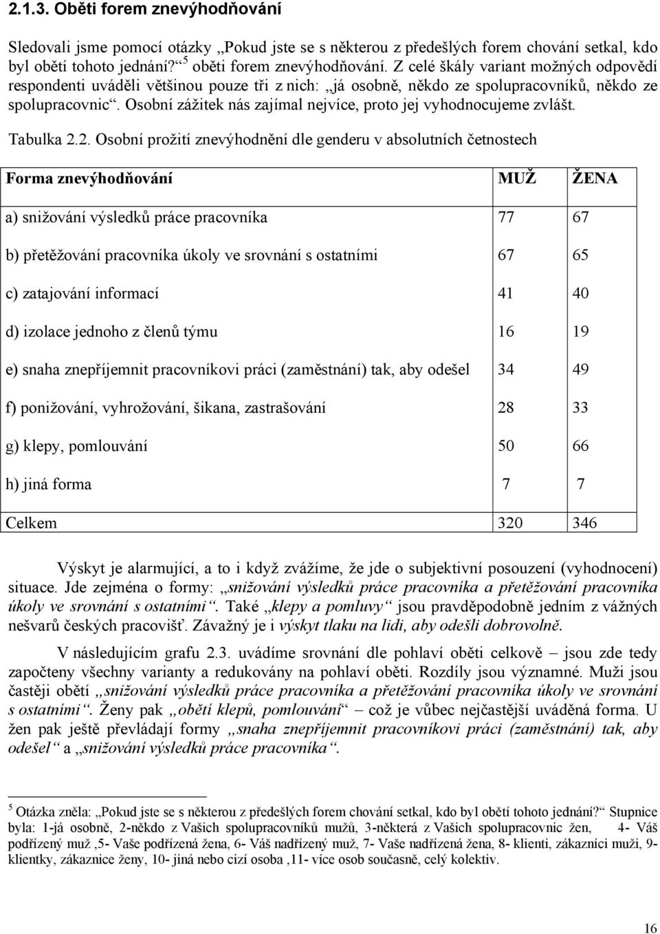 Osobní zážitek nás zajímal nejvíce, proto jej vyhodnocujeme zvlášt. Tabulka 2.