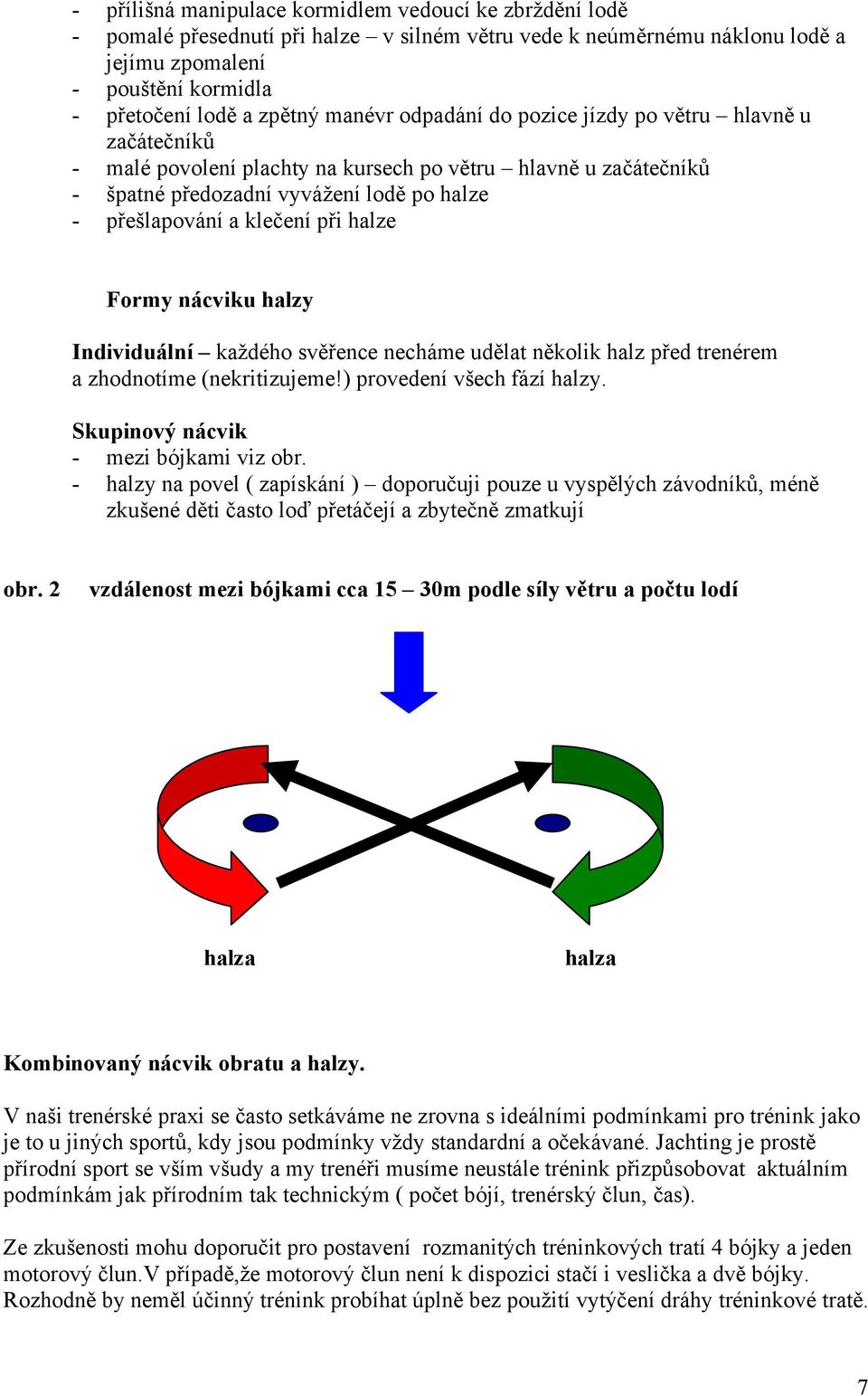 halze Formy nácviku halzy Individuální každého svěřence necháme udělat několik halz před trenérem a zhodnotíme (nekritizujeme!) provedení všech fází halzy. Skupinový nácvik - mezi bójkami viz obr.