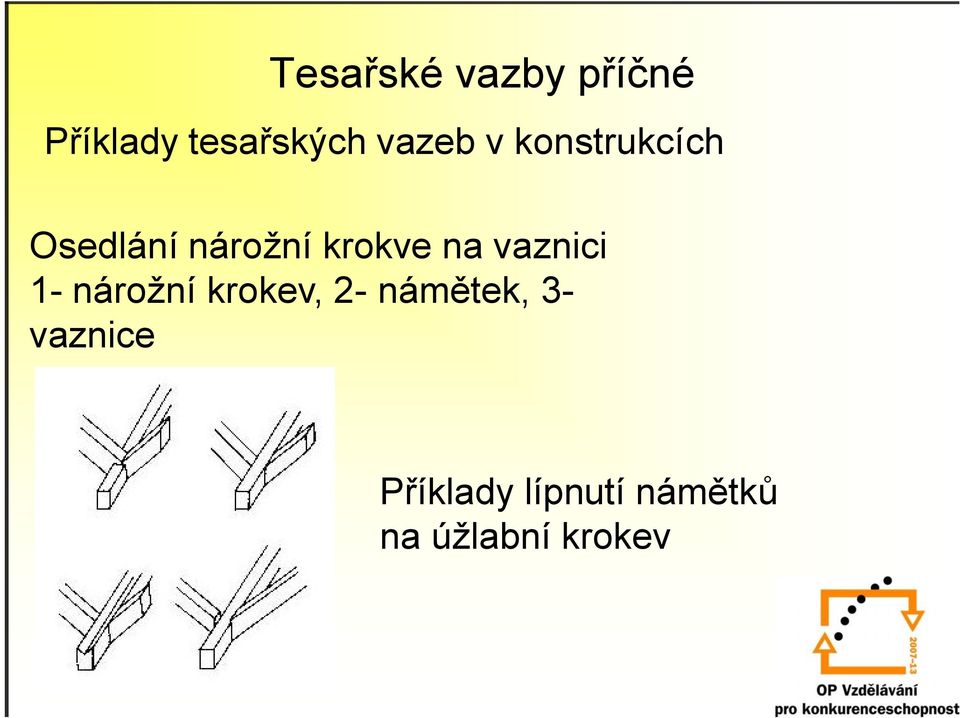 vaznici 1- nárožní krokev, 2- námětek,