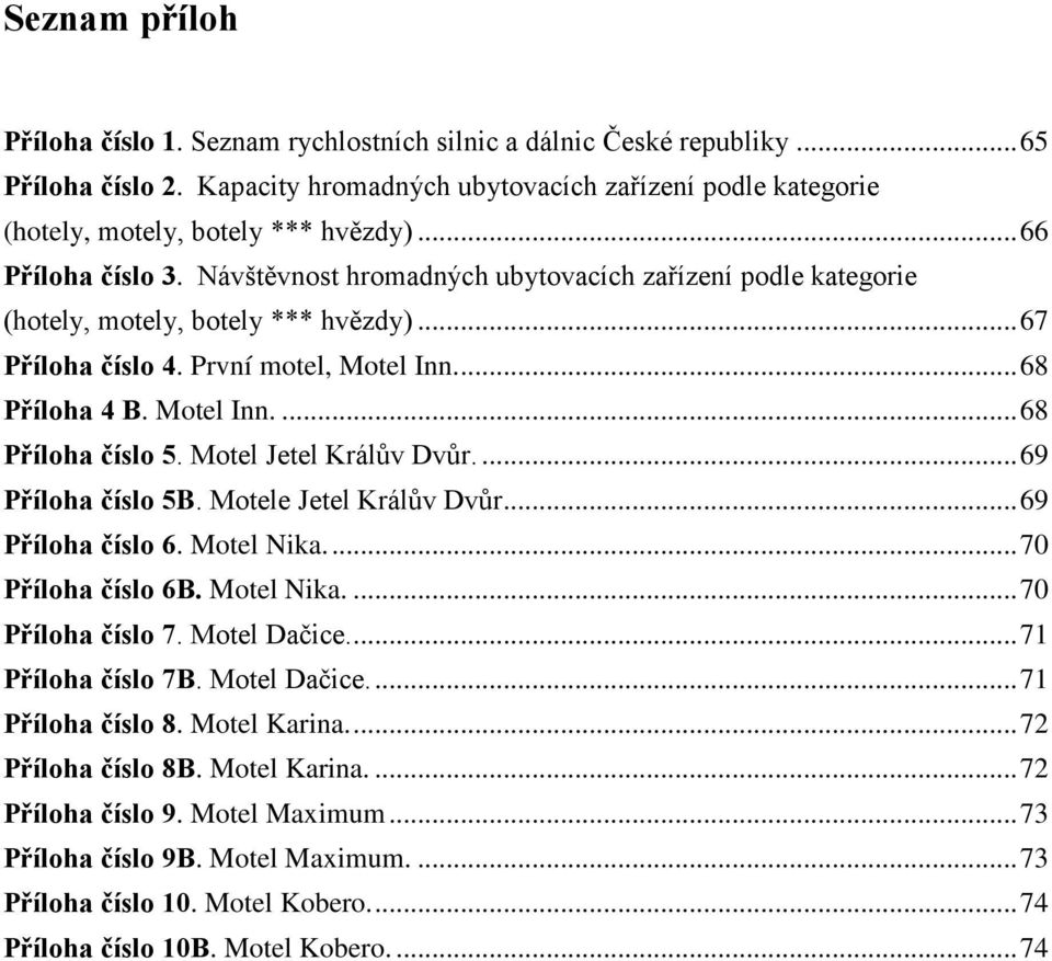 Motel Jetel Králův Dvůr.... 69 Příloha číslo 5B. Motele Jetel Králův Dvůr... 69 Příloha číslo 6. Motel Nika.... 70 Příloha číslo 6B. Motel Nika.... 70 Příloha číslo 7. Motel Dačice.