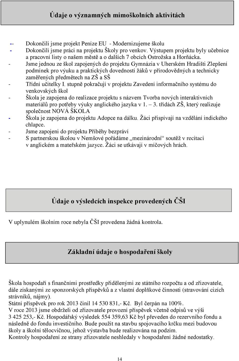 - Jsme jednou ze škol zapojených do projektu Gymnázia v Uherském Hradišti Zlepšení podmínek pro výuku a praktických dovedností žáků v přírodovědných a technicky zaměřených předmětech na ZŠ a SŠ -