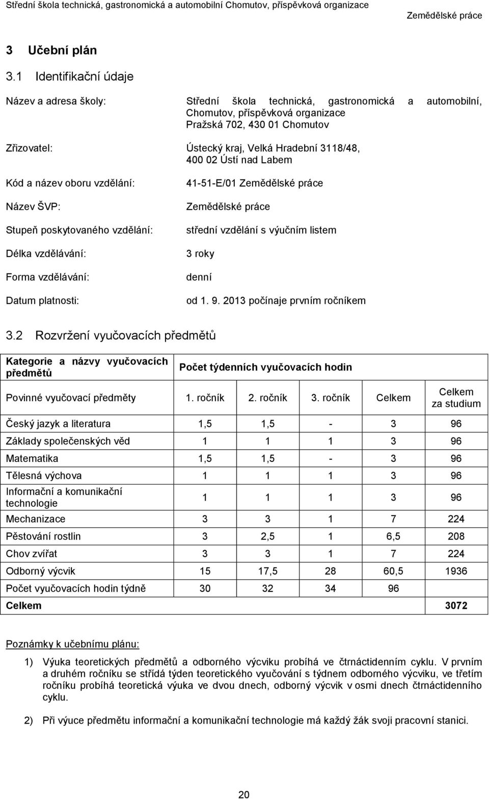 Hradební 3118/48, 400 02 Ústí nad Labem Kód a název oboru vzdělání: Název ŠVP: Stupeň poskytovaného vzdělání: Délka vzdělávání: Forma vzdělávání: Datum platnosti: 41-51-E/01 střední vzdělání s