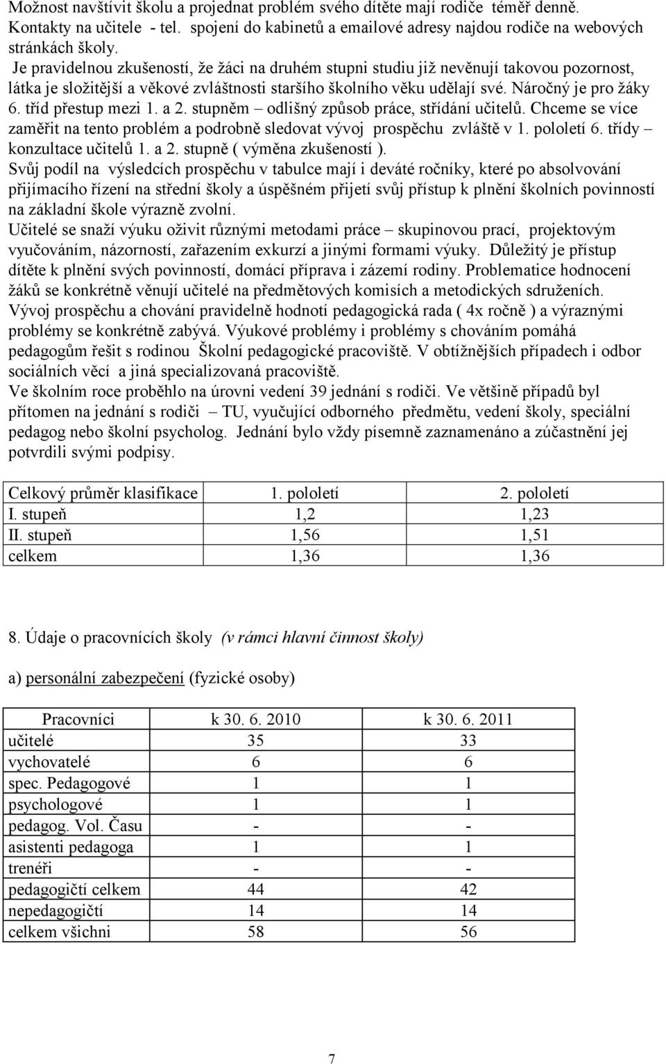 tříd přestup mezi 1. a 2. stupněm odlišný způsob práce, střídání učitelů. Chceme se více zaměřit na tento problém a podrobně sledovat vývoj prospěchu zvláště v 1. pololetí 6.