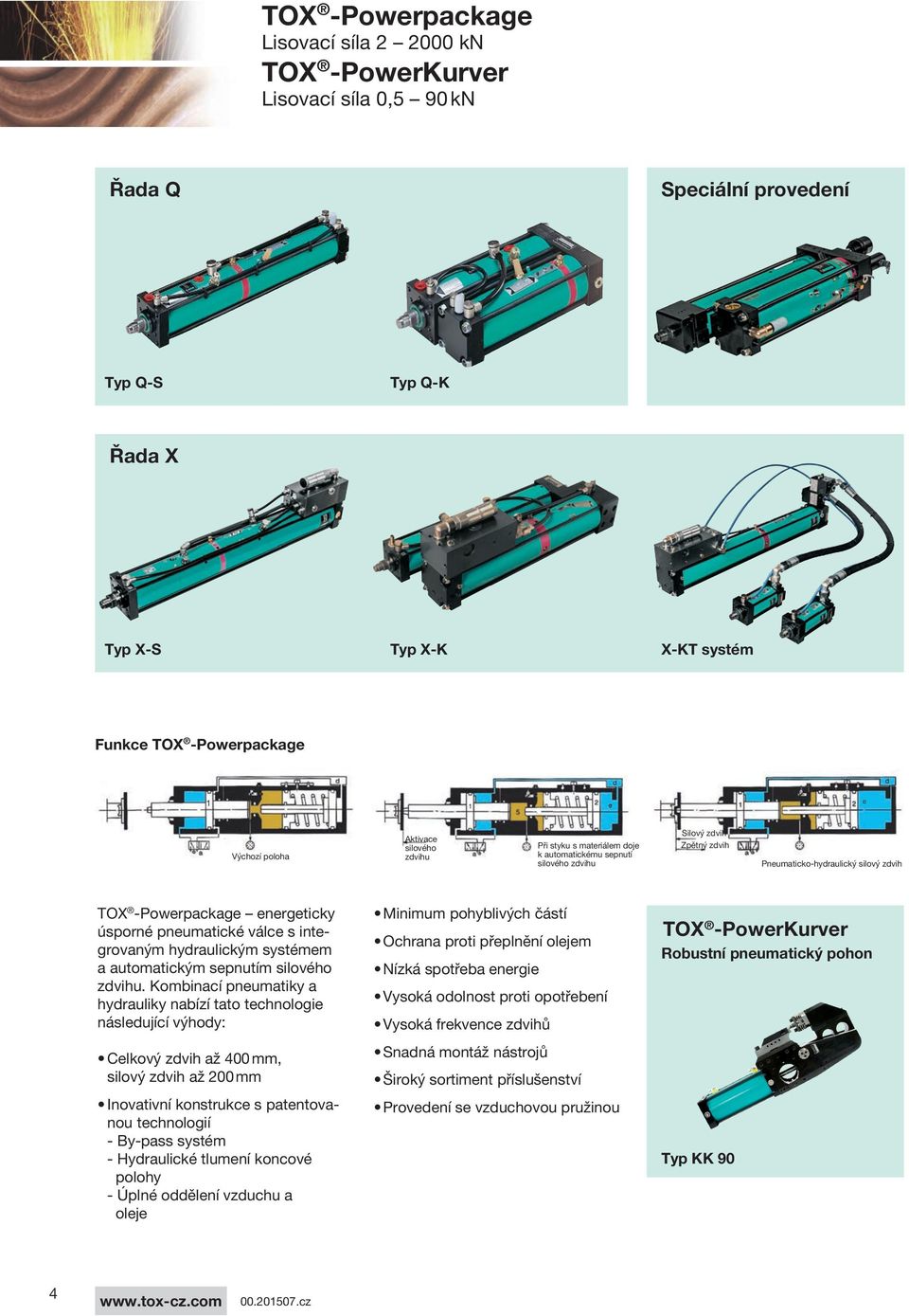 úsporné pneumatické válce s integrovaným hydraulickým systémem a automatickým sepnutím silového zdvihu.