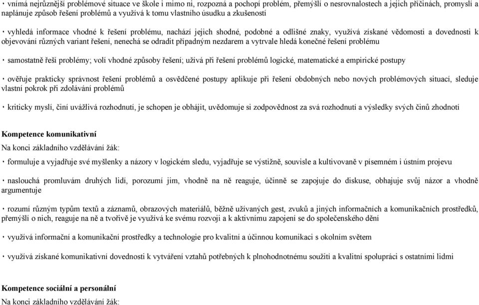 nenechá se odradit případným nezdarem a vytrvale hledá konečné řešení problému ٠ samostatně řeší problémy; volí vhodné způsoby řešení; užívá při řešení problémů logické, matematické a empirické