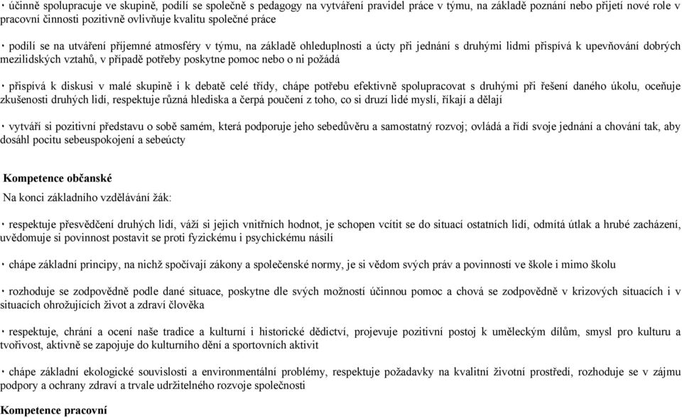 pomoc nebo o ni požádá ٠ přispívá k diskusi v malé skupině i k debatě celé třídy, chápe potřebu efektivně spolupracovat s druhými při řešení daného úkolu, oceňuje zkušenosti druhých lidí, respektuje