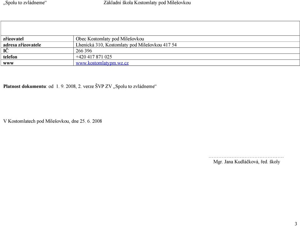 +420 417 871 025 www www.kostomlatypm.wz.cz Platnost dokumentu: od 1. 9. 2008, 2.