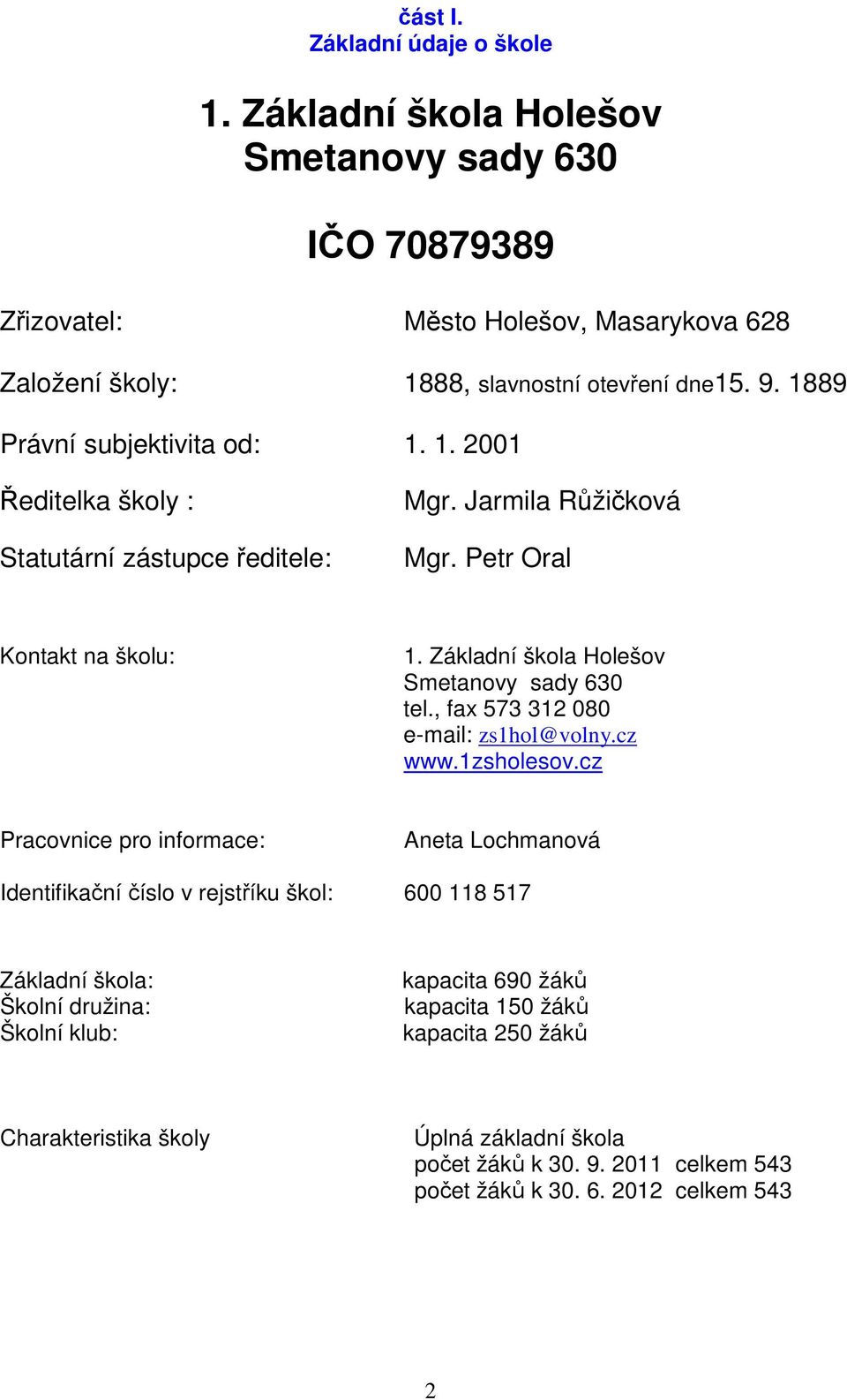 Základní škola Holešov Smetanovy sady 630 tel., fax 573 312 080 e-mail: zs1hol@volny.cz www.1zsholesov.