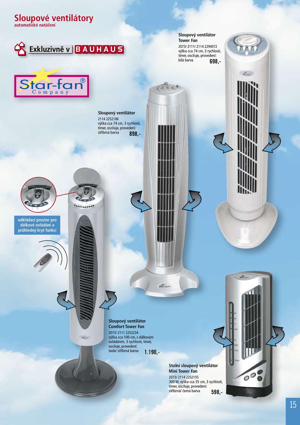 průhledný kryt funkcí Sloupový ventilátor Comfort Tower Fan 2073/ 2111 2252234 výška cca 100 cm, s dálkovým ovládáním, 3 rychlosti, timer, osciluje, provedení: šedá/