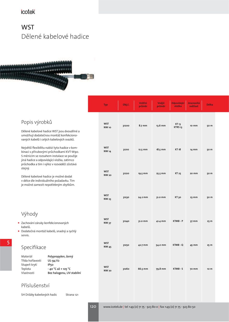 WST NW 0 3200 8.7 mm 3.6 mm KT 3 KTRS 3 0 mm 50 m Největší fl exibilitu nabízí tyto hadice v kombinaci s přírubovými průchodkami KVT-W90.