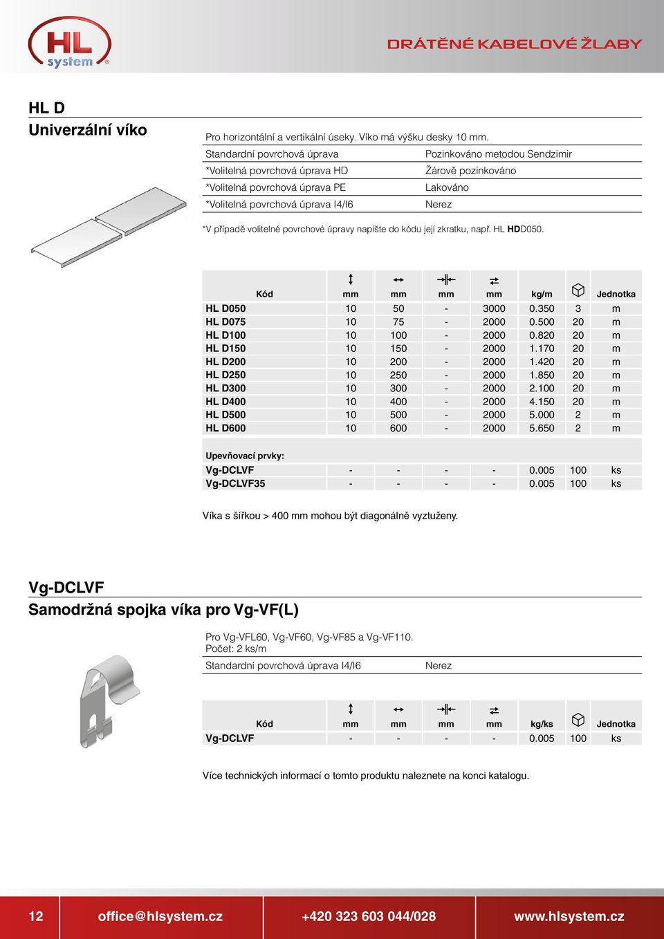 Kód mm mm mm mm kg/m Jednotka HL D050 10 50-3000 0.350 3 m HL D075 10 75-2000 0.500 20 m HL D100 10 100-2000 0.820 20 m HL D150 10 150-2000 1.170 20 m HL D200 10 200-2000 1.