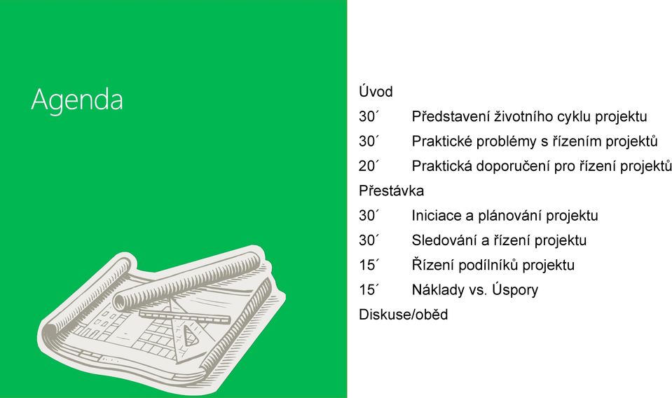 Přestávka 30 Iniciace a plánování projektu 30 Sledování a řízení