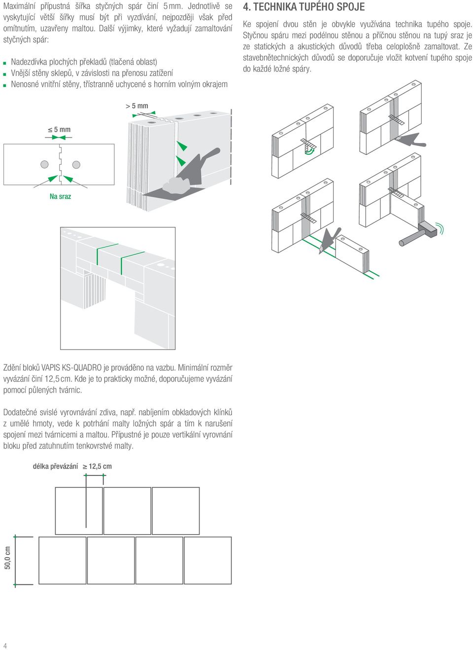 s horním volným okrajem 4. TECHNIKA TUPÉHO SPOJE Ke spojení dvou stěn je obvykle využívána technika tupého spoje.