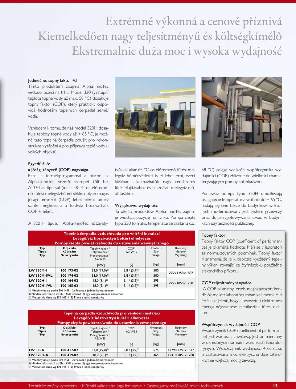 Model 330 (výstupní im Programm, teplota topné die vody mit až Heizleistungen max. 58 C) dosahuje von 34 kw topný bzw.