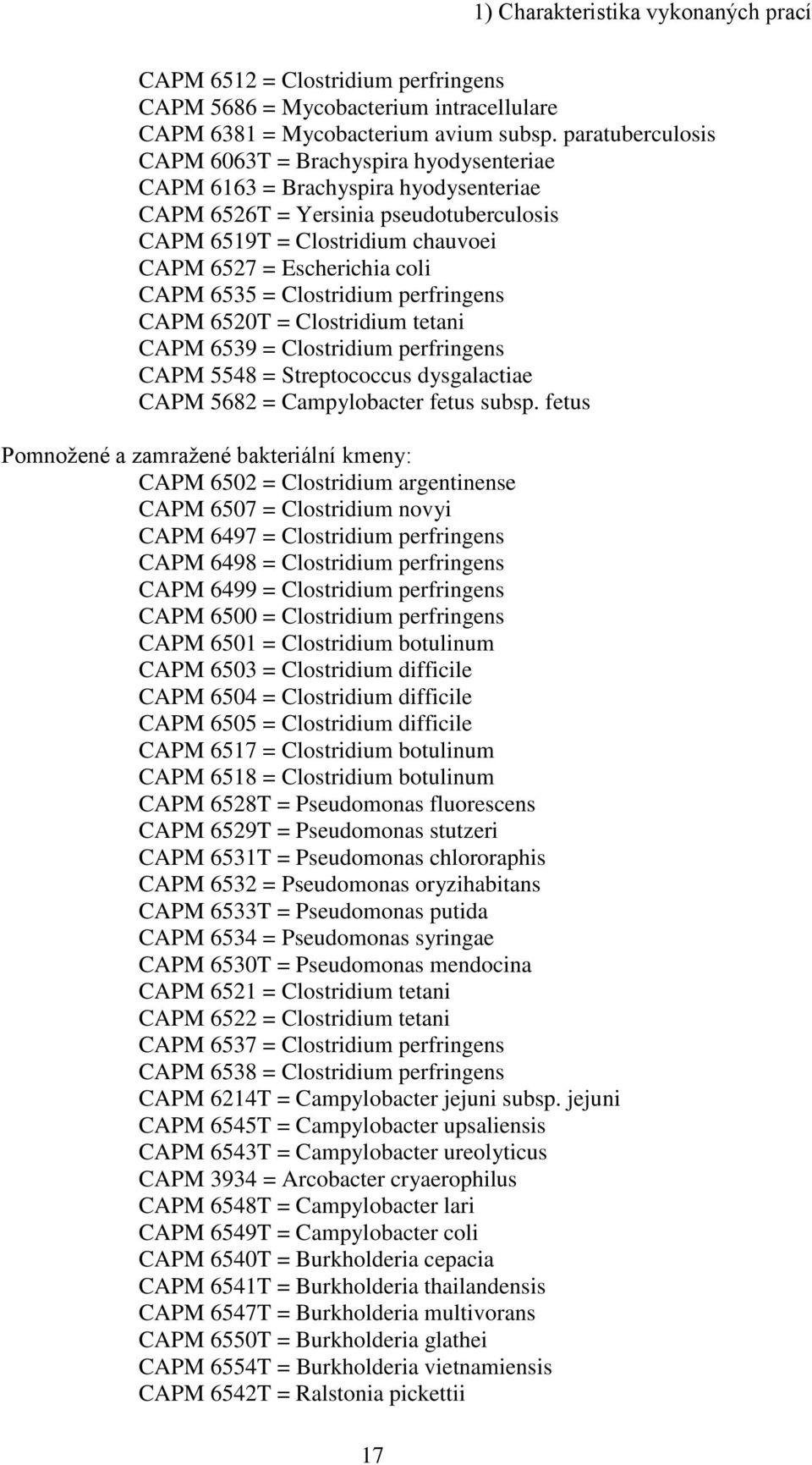 CAPM 6535 = Clostridium perfringens CAPM 6520T = Clostridium tetani CAPM 6539 = Clostridium perfringens CAPM 5548 = Streptococcus dysgalactiae CAPM 5682 = Campylobacter fetus subsp.