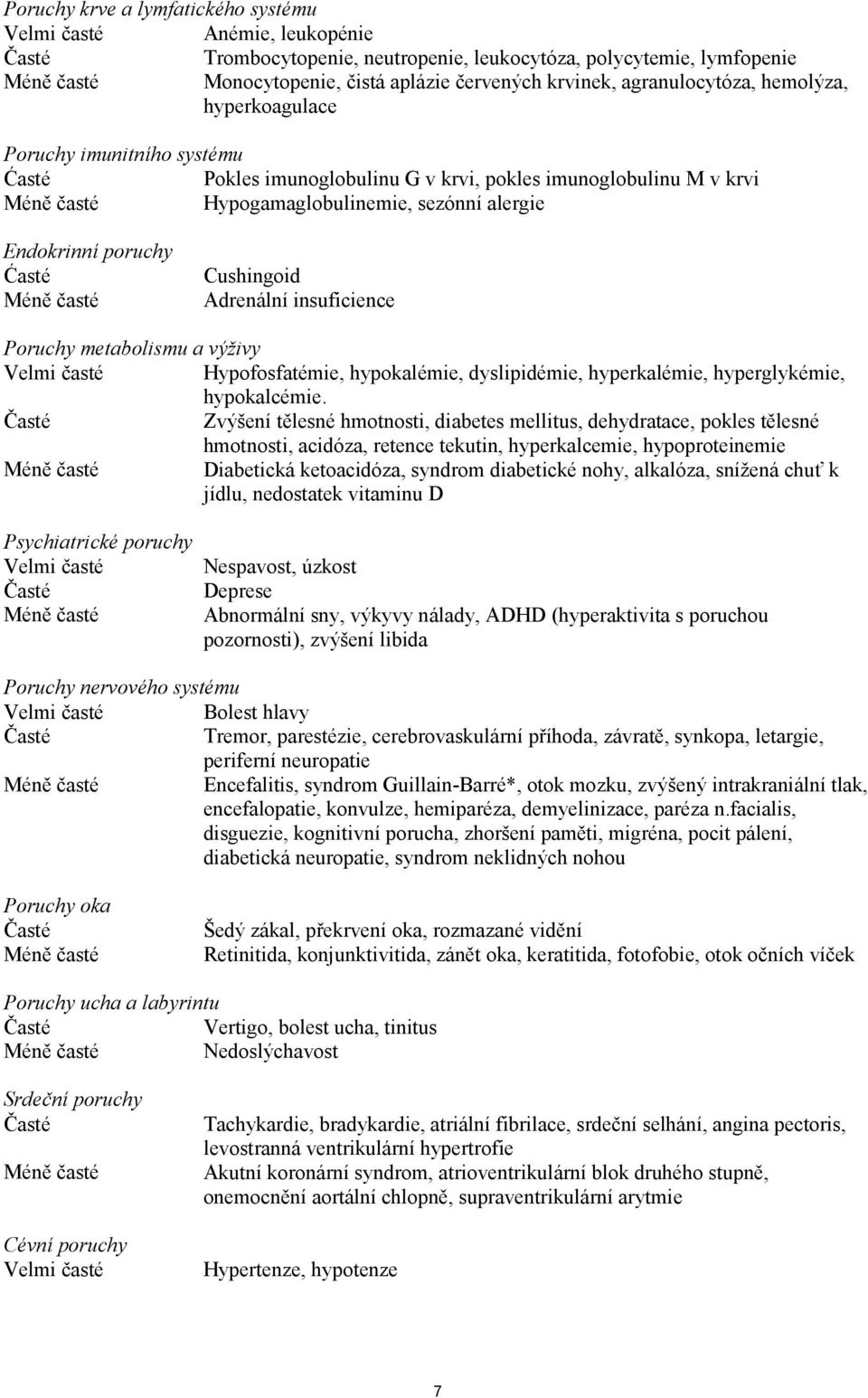 poruchy Ćasté Méně časté Cushingoid Adrenální insuficience Poruchy metabolismu a výživy Velmi časté Hypofosfatémie, hypokalémie, dyslipidémie, hyperkalémie, hyperglykémie, hypokalcémie.