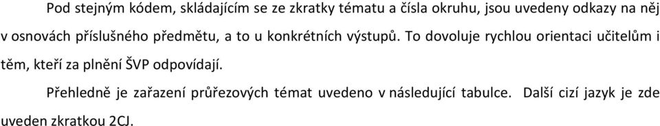 To dovoluje rychlou orientaci učitelům i těm, kteří za plnění ŠVP odpovídají.