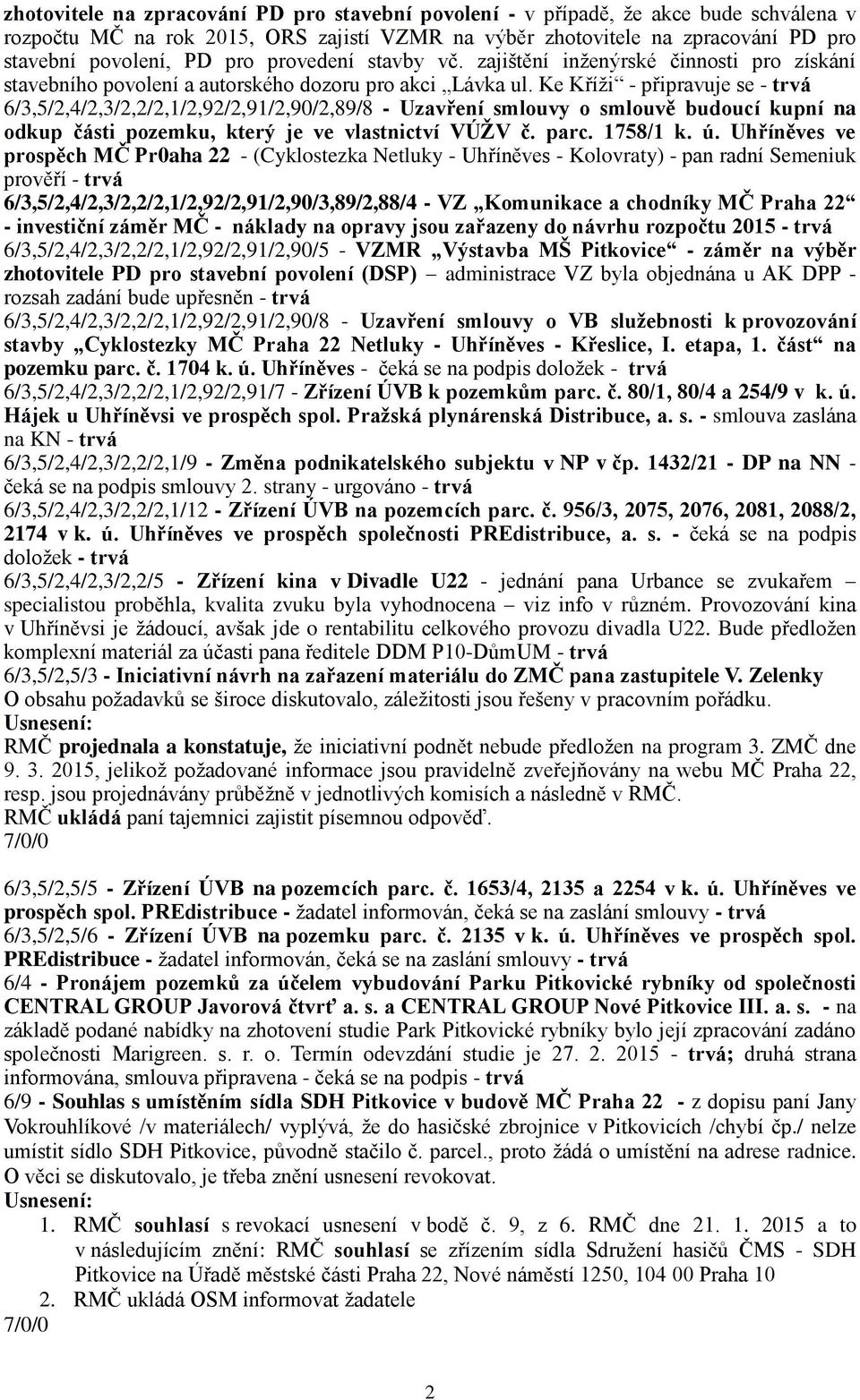 Ke Kříži - připravuje se - trvá 6/3,5/2,4/2,3/2,2/2,1/2,92/2,91/2,90/2,89/8 - Uzavření smlouvy o smlouvě budoucí kupní na odkup části pozemku, který je ve vlastnictví VÚŽV č. parc. 1758/1 k. ú.