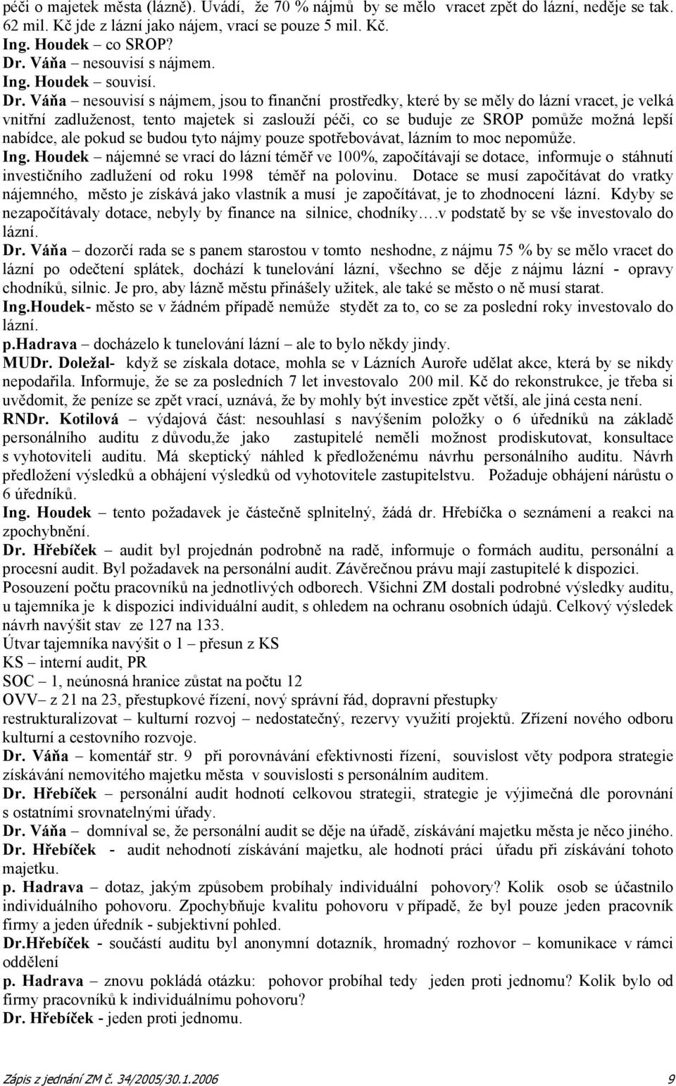 Váňa nesouvisí s nájmem, jsou to finanční prostředky, které by se měly do lázní vracet, je velká vnitřní zadluženost, tento majetek si zaslouží péči, co se buduje ze SROP pomůže možná lepší nabídce,