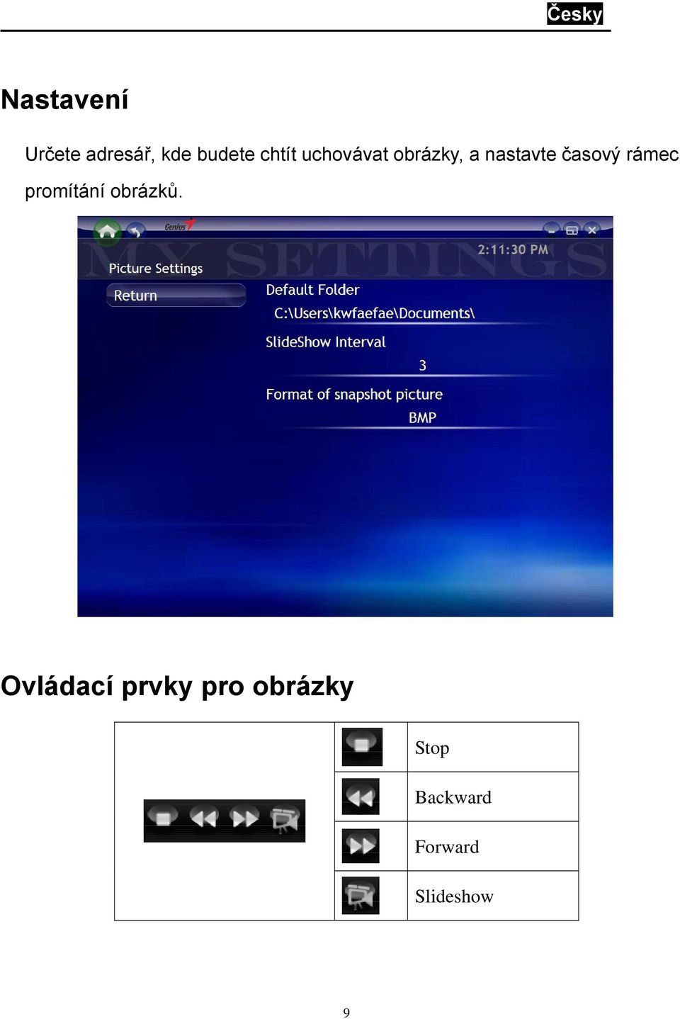 časový rámec promítání obrázků.