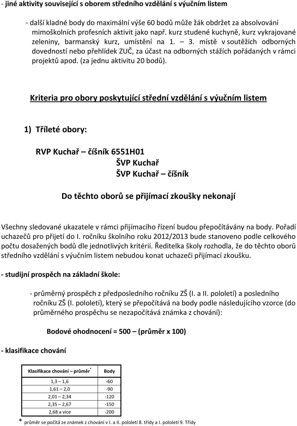 místě v soutěžích odborných dovedností nebo přehlídek ZUČ, za účast na odborných stážích pořádaných v rámci projektů apod. (za jednu aktivitu 20 bodů).