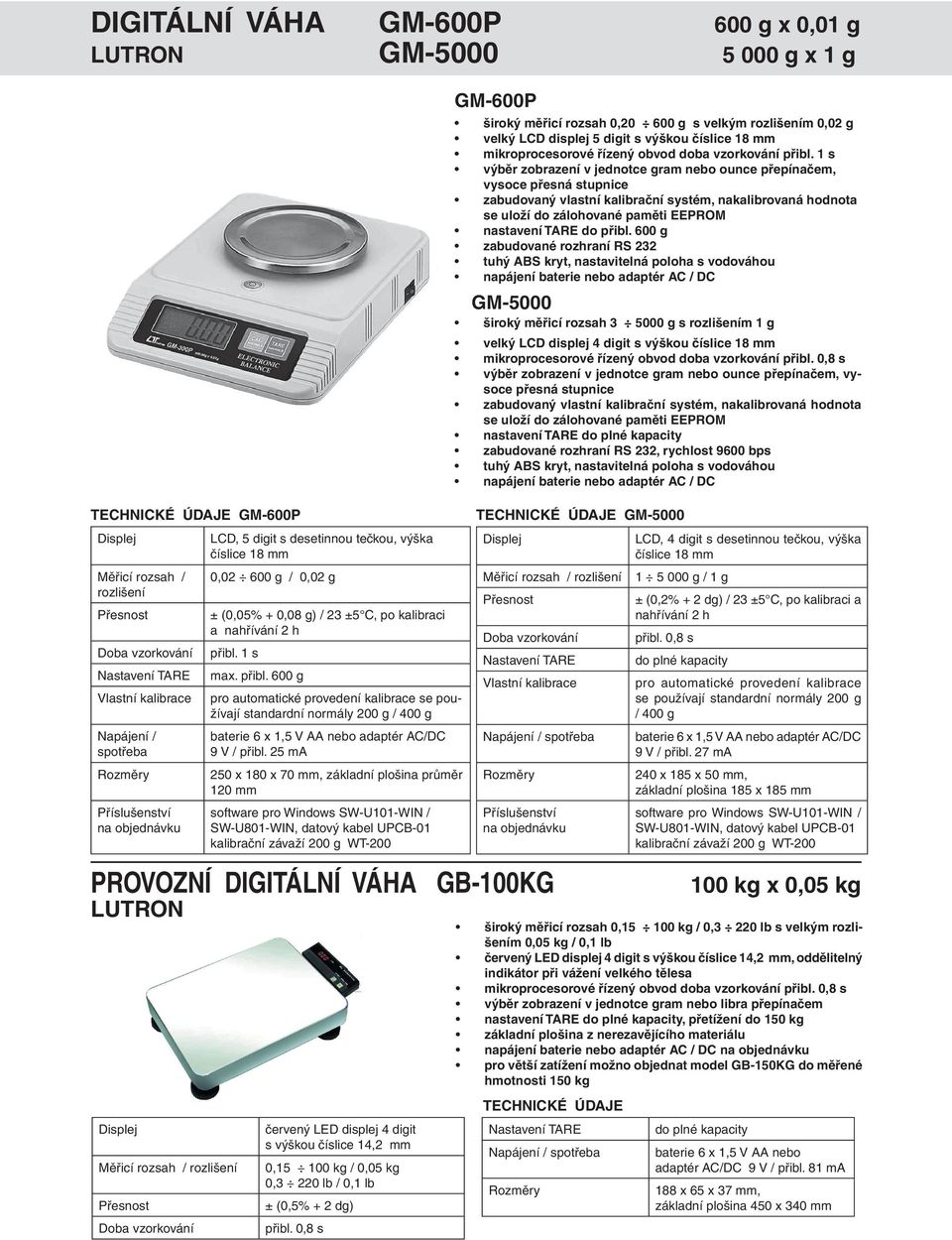 1 s max. přibl. 600 g pro automatické provedení kalibrace se používají standardní normály 200 g / 400 g baterie 6 x 1,5 V AA nebo adaptér AC/DC 9 V / přibl.
