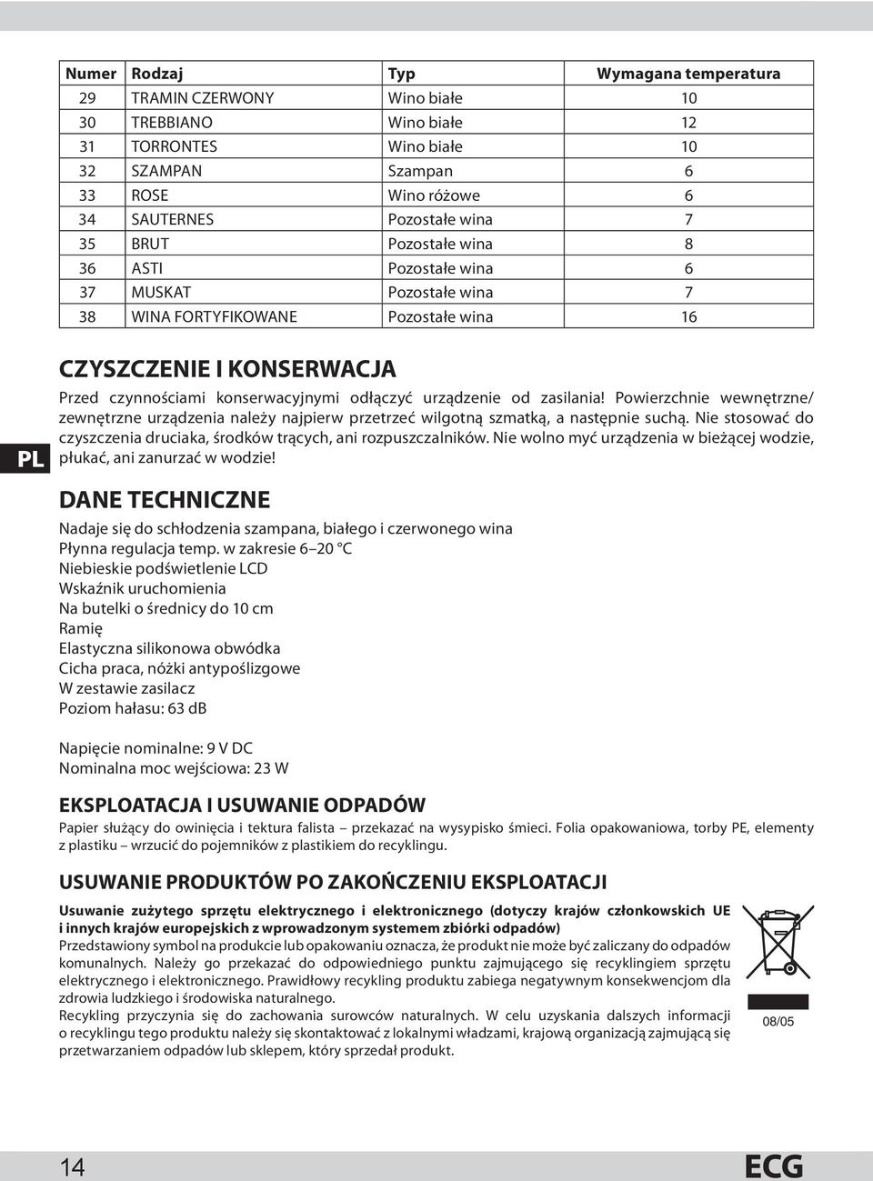 od zasilania! Powierzchnie wewnętrzne/ zewnętrzne urządzenia należy najpierw przetrzeć wilgotną szmatką, a następnie suchą. Nie stosować do czyszczenia druciaka, środków trących, ani rozpuszczalników.