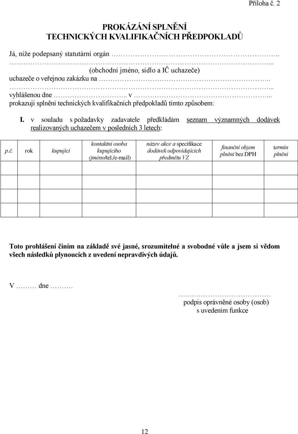 v souladu s požadavky zadavatele předkládám seznam významných dodávek realizovaných uchazečem v posledních 3 letech: p.č. rok kupující kontaktní osoba kupujícího (jméno/tel.