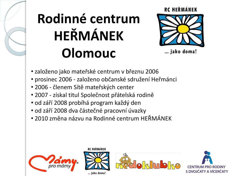 center 2007 - získal titul Společnost přátelská rodině od září 2008 probíhá program