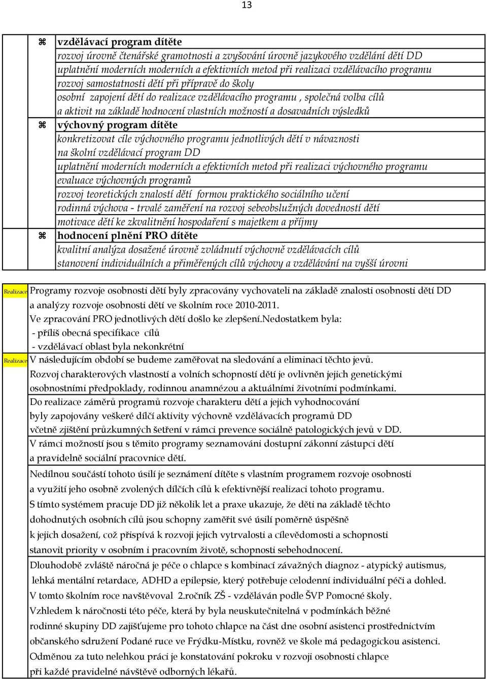 výsledků výchovný program dítěte konkretizovat cíle výchovného programu jednotlivých dětí v návaznosti na školní vzdělávací program DD uplatnění moderních moderních a efektivních metod při realizaci