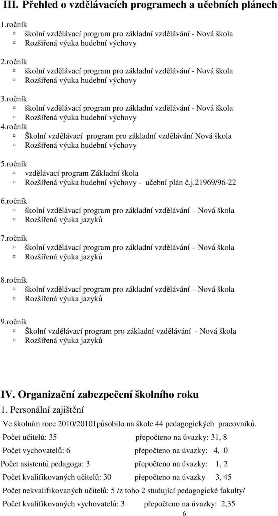 ročník školní vzdělávací program pro základní vzdělávání - Nová škola Rozšířená výuka hudební výchovy 4.