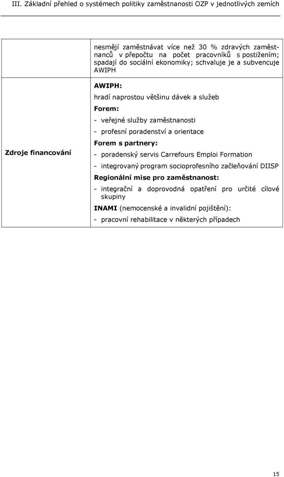 orientace Forem s partnery: - poradenský servis Carrefours Emploi Formation - integrovaný program socioprofesního začleňování DIISP Regionální mise pro