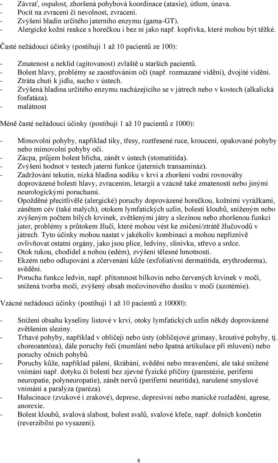 Časté nežádoucí účinky (postihují 1 až 10 pacientů ze 100): - Zmatenost a neklid (agitovanost) zvláště u starších pacientů. - Bolest hlavy, problémy se zaostřováním očí (např.