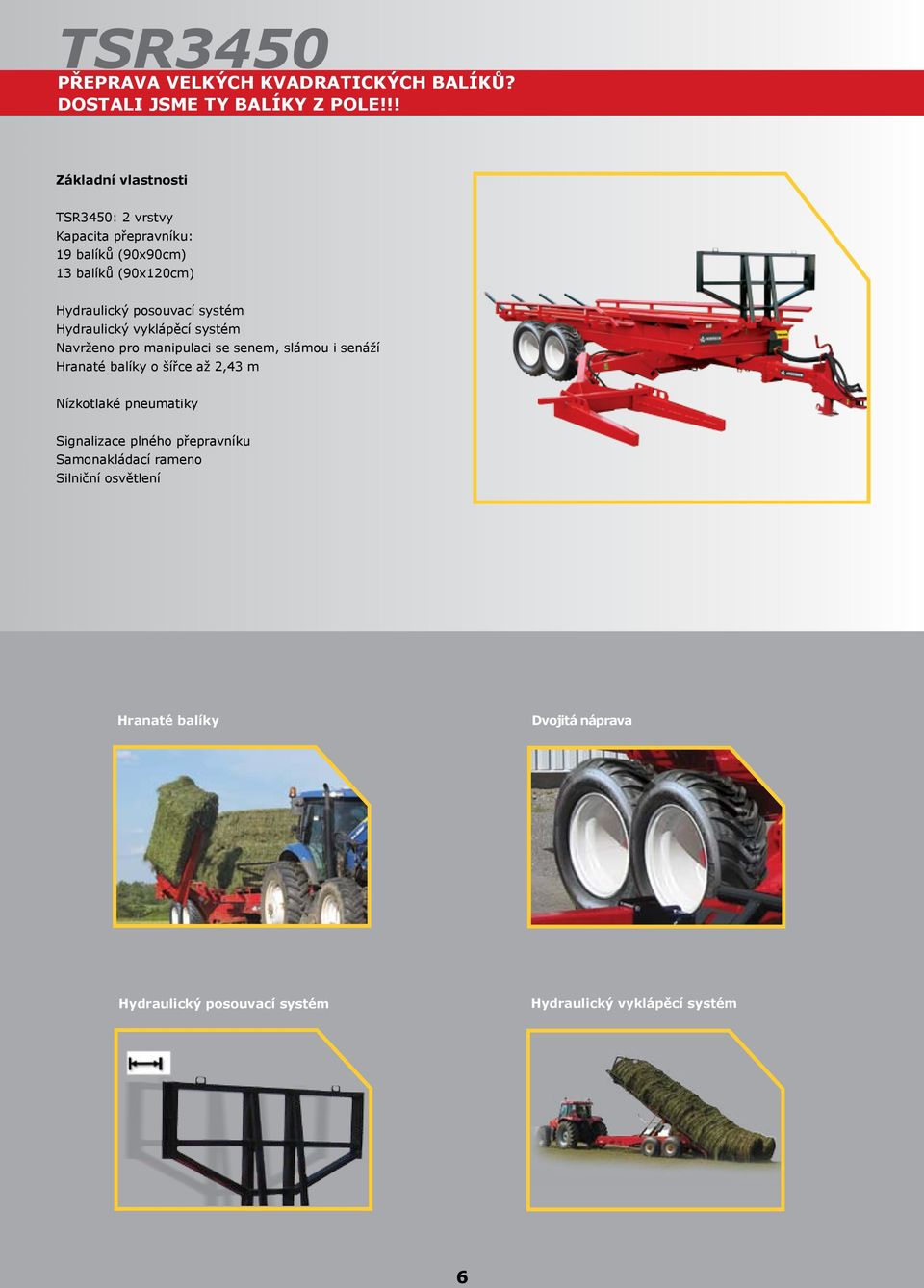 (90x120cm) Navrženo pro manipulaci se senem, slámou i senáží Hranaté balíky o šířce až 2,43 m