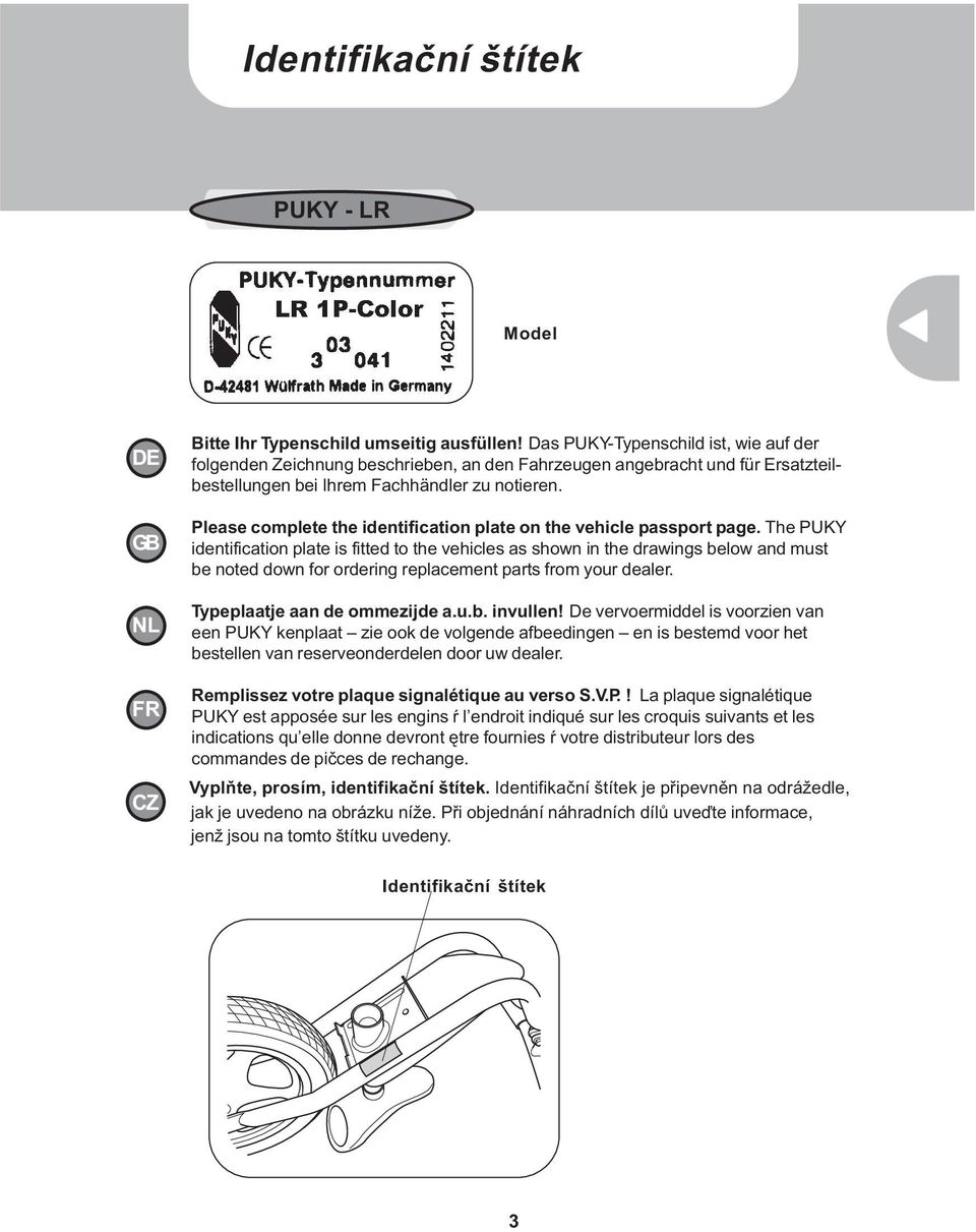 Please complete the identification plate on the vehicle passport page.