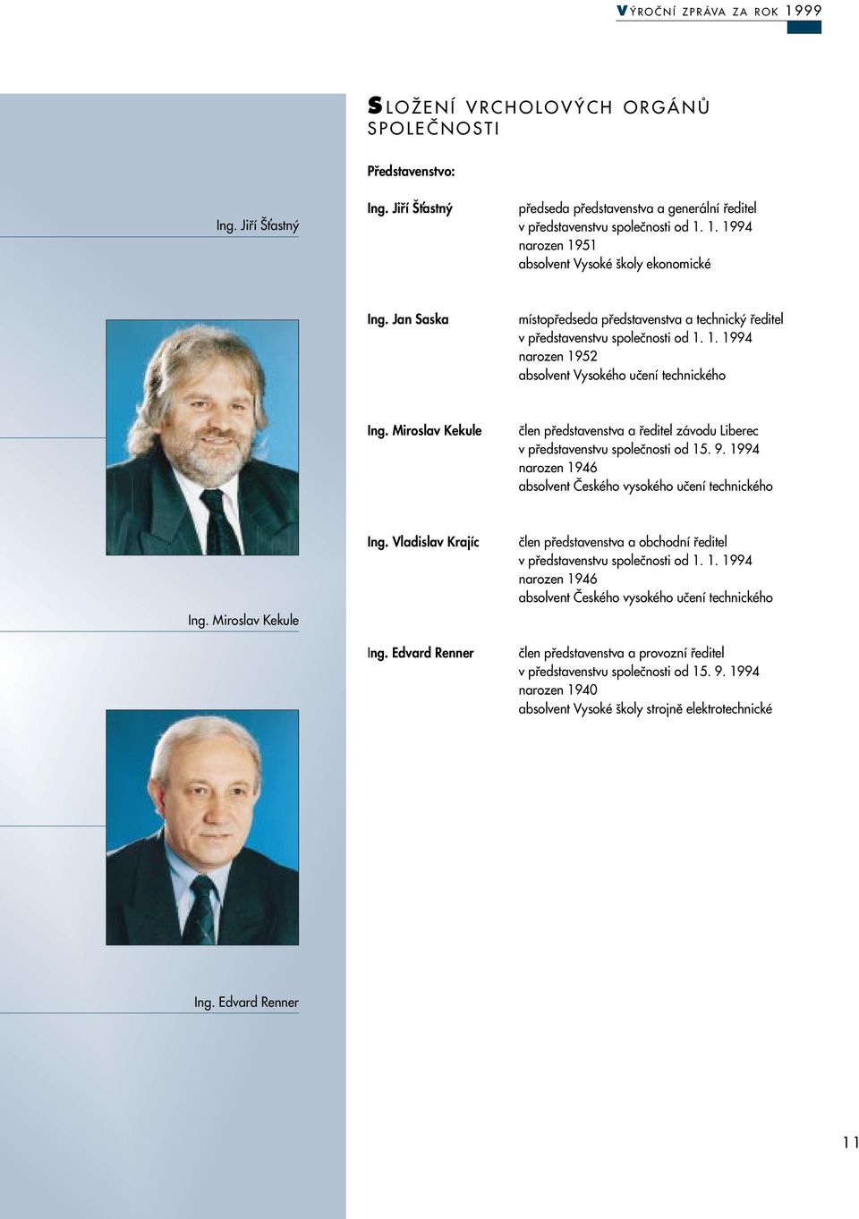 Miroslav Kekule ãlen pfiedstavenstva a fieditel závodu Liberec v pfiedstavenstvu spoleãnosti od 15. 9. 1994 narozen 1946 absolvent âeského vysokého uãení technického Ing. Miroslav Kekule Ing.