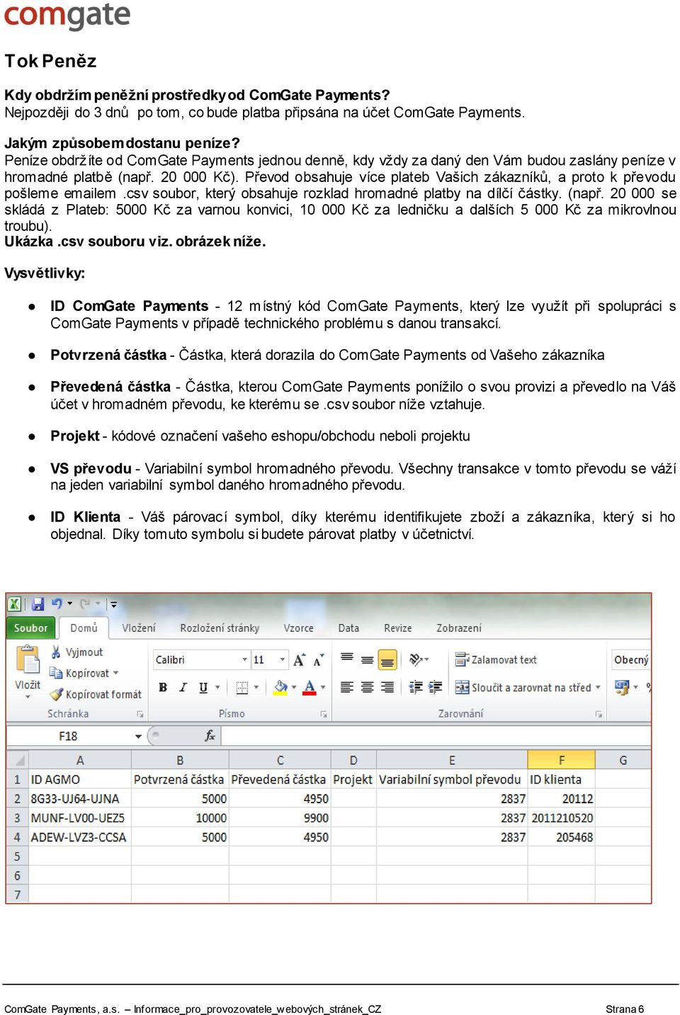 Převod obsahuje více plateb Vašich zákazníků, a proto k převodu pošleme emailem.csv soubor, který obsahuje rozklad hromadné platby na dílčí částky. (např.