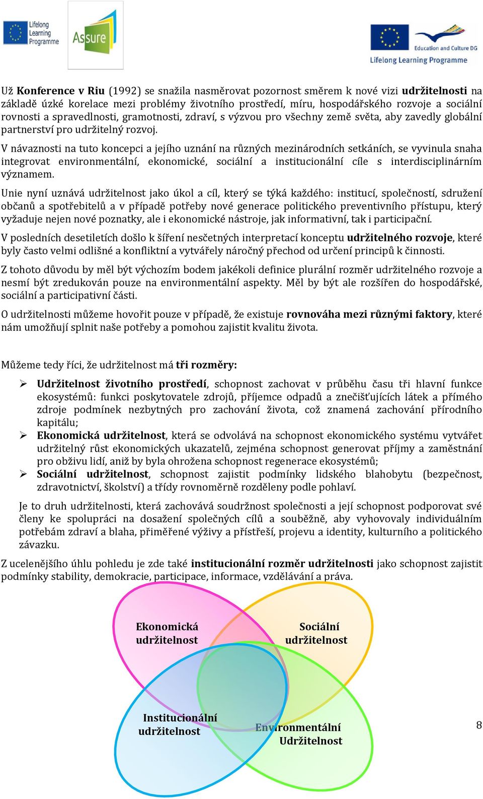 V návaznosti na tuto koncepci a jejího uznání na různých mezinárodních setkáních, se vyvinula snaha integrovat environmentální, ekonomické, sociální a institucionální cíle s interdisciplinárním