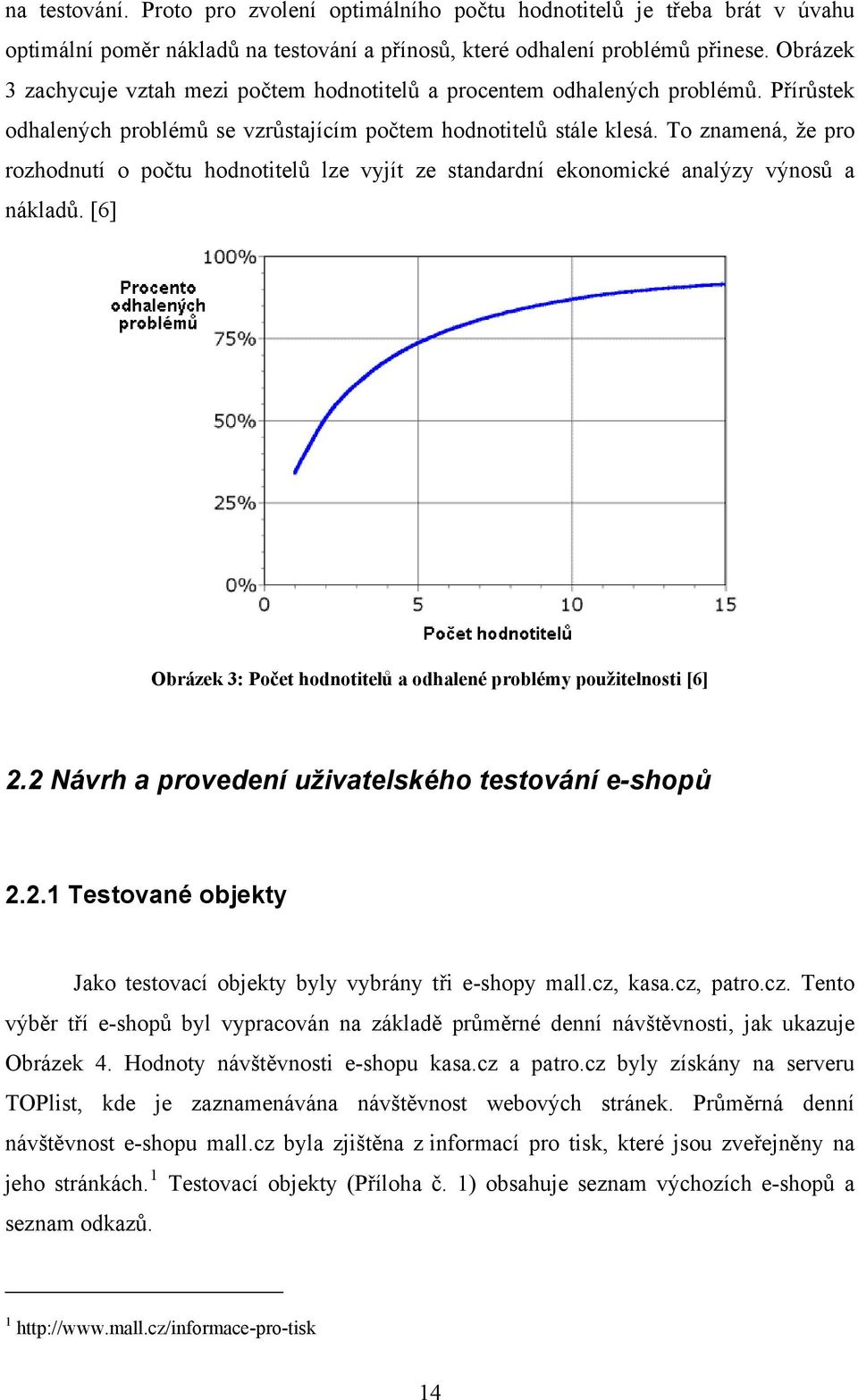 To znamená, že pro rozhodnutí o počtu hodnotitelů lze vyjít ze standardní ekonomické analýzy výnosů a nákladů. [6] Obrázek 3: Počet hodnotitelů a odhalené problémy použitelnosti [6] 2.