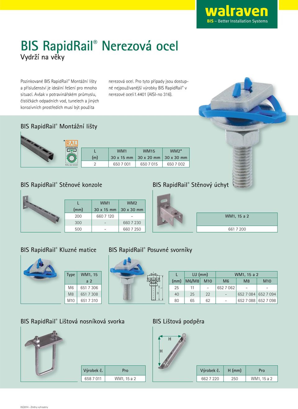 tyto případy jsou dostupné nejpoužívanější výrobky BIS RapidRail v nerezové oceli1.4401 (AISI-no 316).